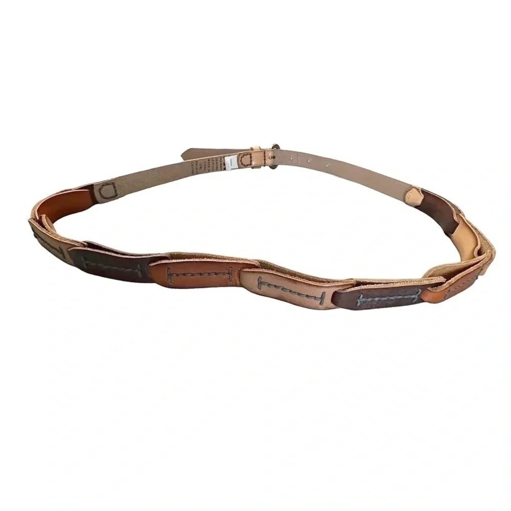 Y2K Old Navy Leather Belt L/XL Brown Woven Link Braided Skinny Boho Vintage 2008